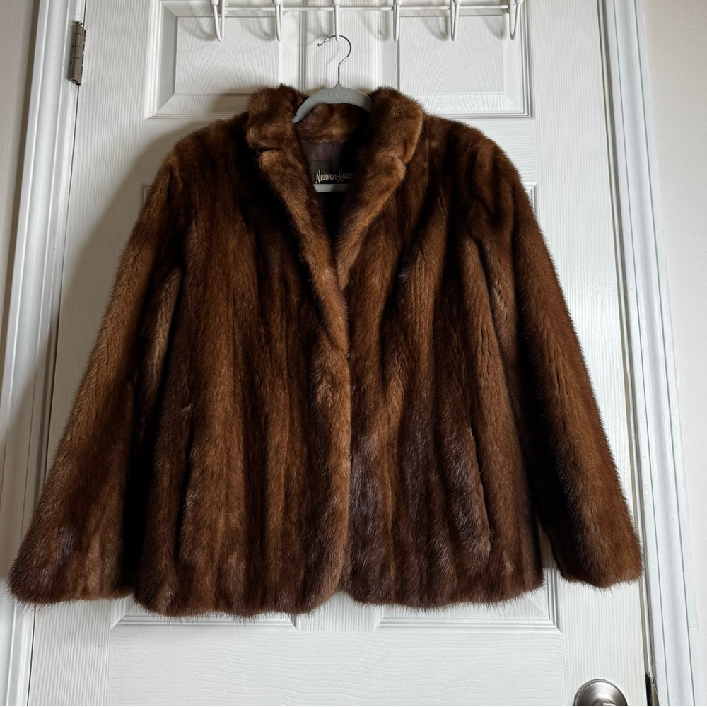 Neiman Marcus Faux Fur Coat Long Sleeves